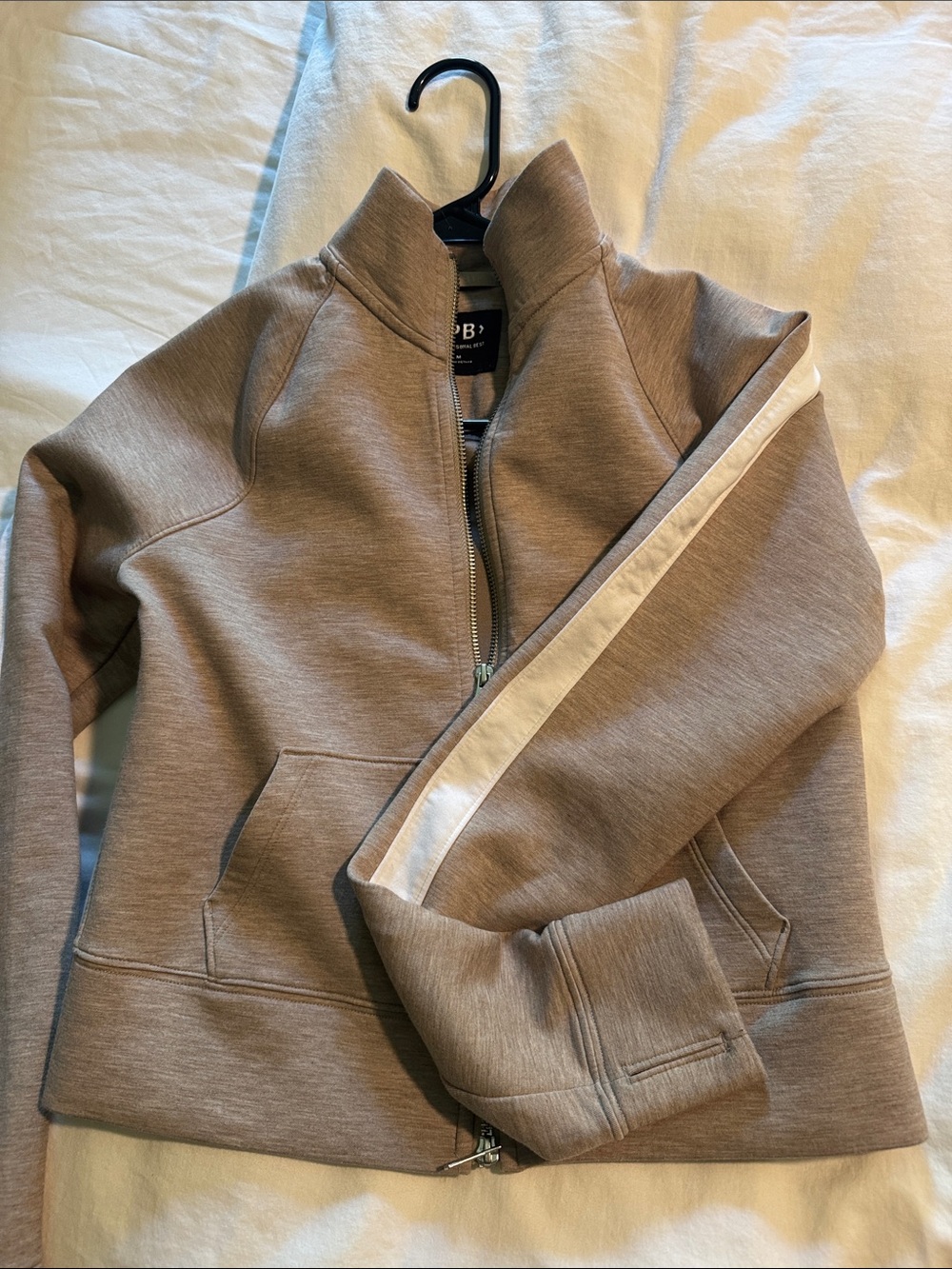 Abercrombie & Fitch Tan Zip-Front Jacket with Cream Stripe